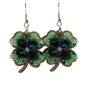 St. Patrick's DAY Heart Shaped Shamrock Acrylic Dangle Earrings Multi Green Colo
